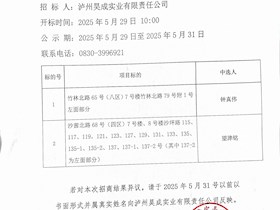 瀘州昊成實業有限責任公司第二十六批次招商結果公示